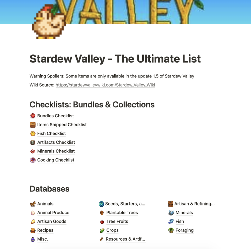 Stardew Valley List of Checklists or Spreadsheets - BulletByte